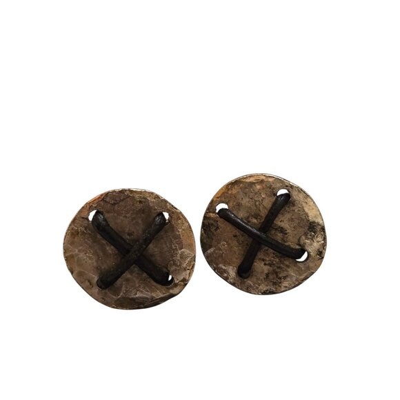 Vintage 80s Rare Alexis Lahellec Paris NOS Silver Metal & Leather Cufflinks - Picture 2 of 5